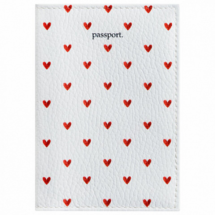Обложка для паспорта натуральная кожа флоттер, принт "Сердечки", цвет белый, BRAUBERG, 238866
