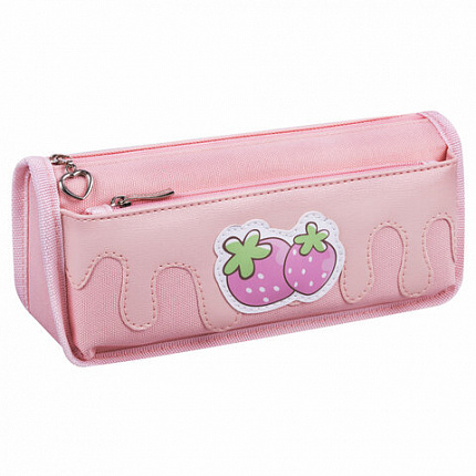 Пенал мягкий ЮНЛАНДИЯ, 2 отделения, полиэстер, "Strawberry shortcake", розовый, 21х9х6 см, 271577