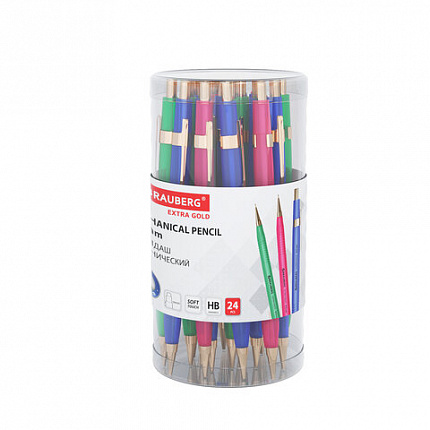 Карандаш механический 0,5 мм, HB, BRAUBERG EXTRA GOLD, ластик, корпус SOFT TOUCH, ассорти, 181963