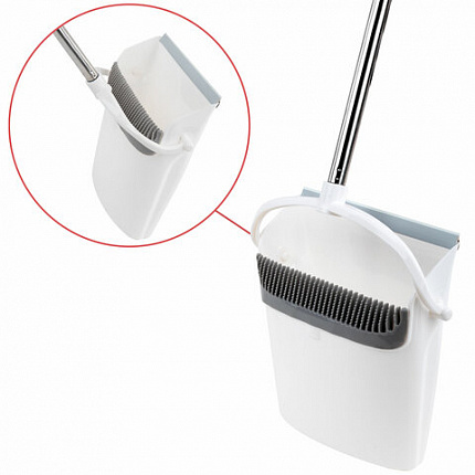 Совок для мусора КОМПЛЕКТ щетка + 2 рукоятки по 77 см металлические разборные, бело-серый, колорбокс, LAIMA, 608947