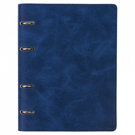 Тетрадь на кольцах А5 (180х220 мм), 120 листов, под кожу, клетка, BRAUBERG "Main", синий, 402005