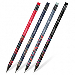 Карандаш чернографитный с принтом BRAUBERG "ONI", 1 шт., HB, с ластиком, корпус ассорти, 182023