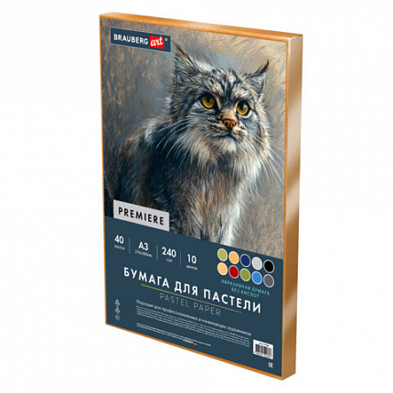 Бумага для пастели АБРАЗИВНАЯ А3 в коробке, 40 листов 8 цветов, 240 г/м2, BRAUBERG AR, 117768