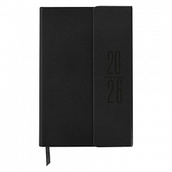 Ежедневник датированный 2026, А5, 138x213 мм, BRAUBERG "Towny", под кожу, клапан, черный, 117039