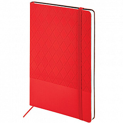Блокнот А5 138x213 мм, BRAUBERG "Tissage", под кожу, 80 л., резинка, клетка, красный, 116603