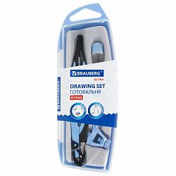 Готовальня BRAUBERG ULTRA, 4 предмета: циркуль 135 мм, запасной грифель, насадка, аквамариновый цвет, 210822
