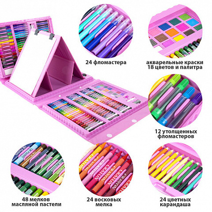 Набор ЮНОГО ХУДОЖНИКА "Единорог" для рисования и творчества с мольбертом ПИФАГОР, 208 предметов, 664631