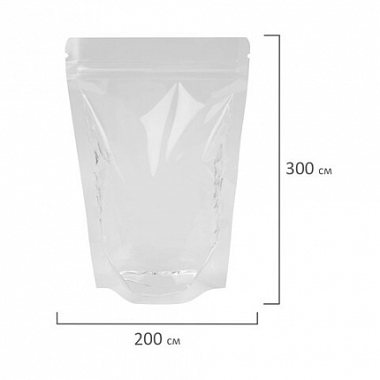 Пакеты дой-пак с замком ZIP LOCK, прозрачные, 200х300 + 50 мм, КОМПЛЕКТ 100 штук, 70 мкм, BRAUBERG, 700700