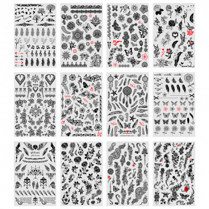 Наклейки-тату переводные "Ассорти", 29х15,5 см, ассорти 12 видов, FUNSTER (ФАНСТЕР), 666106