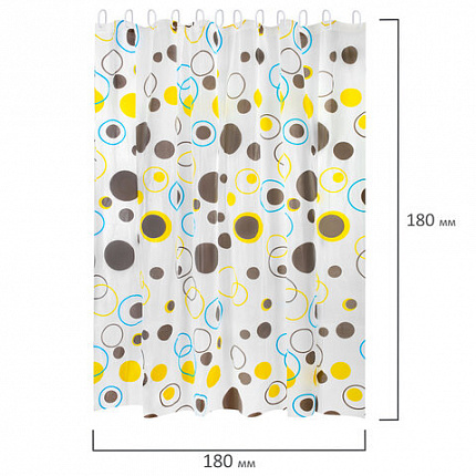 Шторка для ванной PEVA, 180х180 см, кольца в комплекте, дизайн ассорти, КРУГИ, WBZ (ВБЗ), 700070