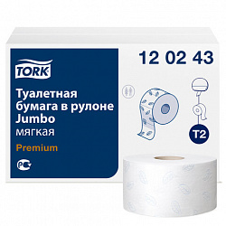 Бумага туалетная 170 метров, Tellus/TORK (Система T2) PREMIUM, КОМПЛЕКТ 12 рулонов, 2-слойная, белая, 120243