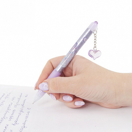 Ручка шариковая автоматическая с грипом BRAUBERG "First Love", СИНЯЯ, подвеска, корпус ассорти, узел 0,5 мм, линия письма 0,3 мм, 141285