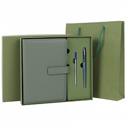 Ежедневник в подарочном наборе 5 в 1, А5, 145x212 мм, BRAUBERG "President", под кожу, 160 листов, зеленый, 116855