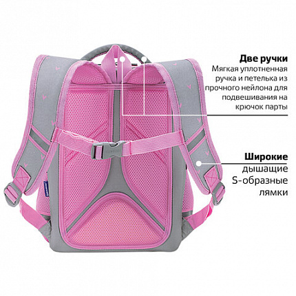 Ранец BRAUBERG LIGHT, 1 отделение, с брелоком, "Играющие котики", плюшевые нашивки, 36х26х13 см, 272030