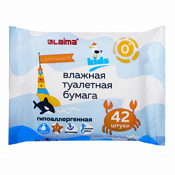 Бумага туалетная влажная детская, смываемая 42 шт., БИОРАЗЛАГАЕМАЯ, LAIMA Kids, 115223