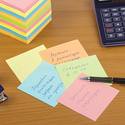 Блок для записей непроклеенный, 9х9х9 см, плотность 80 г/м2, цветной, ОФИСМАГ, 124444