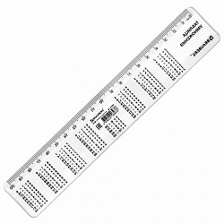 Линейка пластиковая 20 см, BRAUBERG, справочная, таблица умножения, 210832