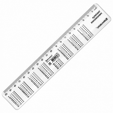 Линейка пластиковая 20 см, BRAUBERG, справочная, таблица умножения, 210832