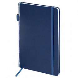 Блокнот А5 135x212 мм BRAUBERG "Edge", под кожу, резинка, держатель, 80 л., клетка, синий, 117149