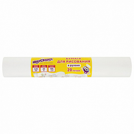 Бумага для рисования в рулоне ЮНЛАНДИЯ "РИСУЙ-ИГРАЙ-УЧИСЬ", 420 мм х 20 м, плотность 100 г/м2, 112173