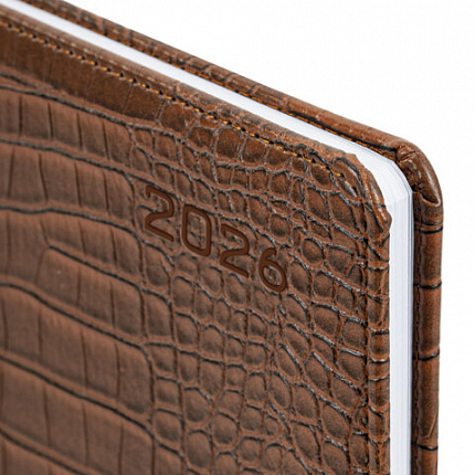 Еженедельник датированный 2026 А5 145х215 мм, BRAUBERG "Party", под кожу, коричневый, 117177