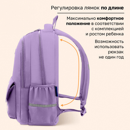 Рюкзак BRAUBERG STYLE, 2 отделения, 4 кармана, "Всем привет!", сиреневый, 40х26х15 см, 274411