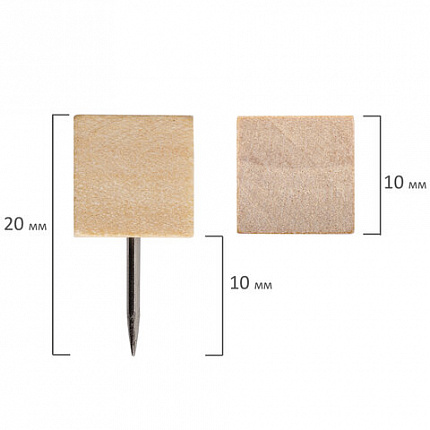 Силовые кнопки-гвоздики BRAUBERG WOOD, деревянные (кубики), 50 штук, 10 мм, 272762