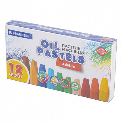 Пастель масляная восковые мелки утолщенные 12 цветов, BRAUBERG PREMIUM, 272711