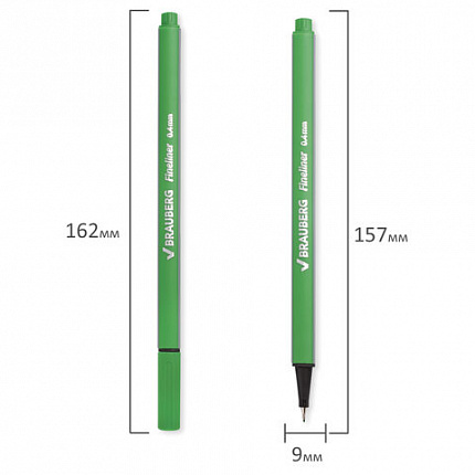 Ручка капиллярная (линер) BRAUBERG "Aero", СВЕТЛО-ЗЕЛЕНАЯ, трехгранная, металлический наконечник, линия письма 0,4 мм, 142250
