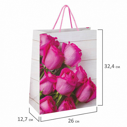 Пакет подарочный (1 штука) 26x13x32 см, ЗОЛОТАЯ СКАЗКА "Розовые розы", ламинированный, 606582