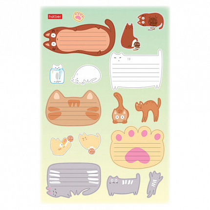 Наклейки "КОТОВАСИЯ" для маркировки школьных принадлежностей, НАБОР 4 листа, 64 наклейки, HATBER, 4Н5н