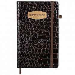 Скетчбук, слоновая кость 140 г/м2, 130х210 мм, 80 л., КОЖЗАМ, резинка, BRAUBERG ART CLASSIC, CROCO, коричневый, 116471