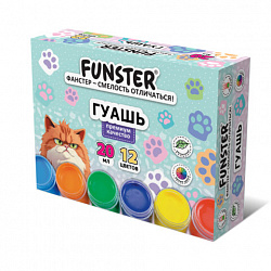 Гуашь FUNSTER "КОШАЧЬИ ЛАПКИ", 12 цветов по 20 мл, 192742