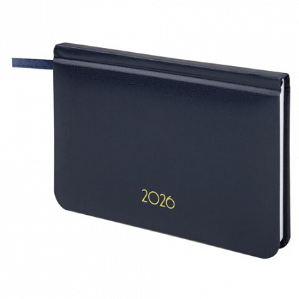 Еженедельник датированный 2026, МАЛЫЙ ФОРМАТ, 95х155 мм, А6, BRAUBERG "Select", балакрон, темно-синий, 117192