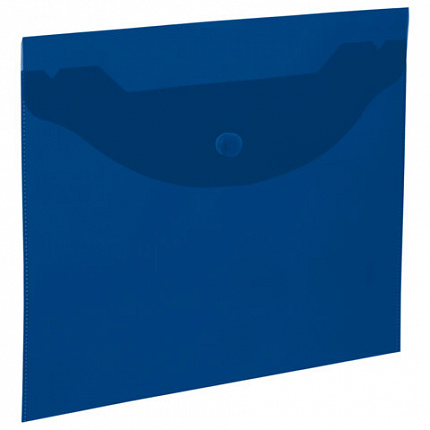Папка-конверт с кнопкой прозрачная МАЛОГО ФОРМАТА А5, BRAUBERG UNIVERSAL, синяя, 0,15 мм, 273066