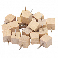 Силовые кнопки-гвоздики BRAUBERG WOOD, деревянные (кубики), 50 штук, 10 мм, 272762