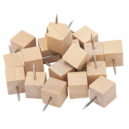 Силовые кнопки-гвоздики BRAUBERG WOOD, деревянные (кубики), 50 штук, 10 мм, 272762