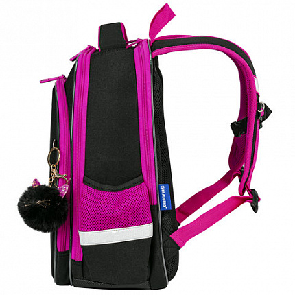 Ранец BRAUBERG QUADRO, 3 отделения, с брелоком, "Black cat", 37х28х18 см, 271358