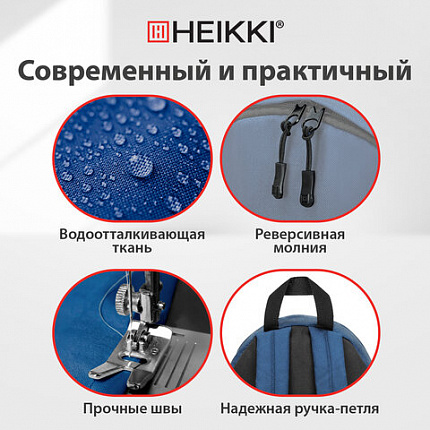 Рюкзак HEIKKI POSITIVE (ХЕЙКИ) универсальный, карман-антивор, "Dark blue", 42х28х14 см, 272552