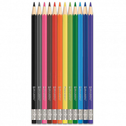 Карандаши цветные стираемые с ластиком BRAUBERG, 12 цветов, шестигранные, 182070