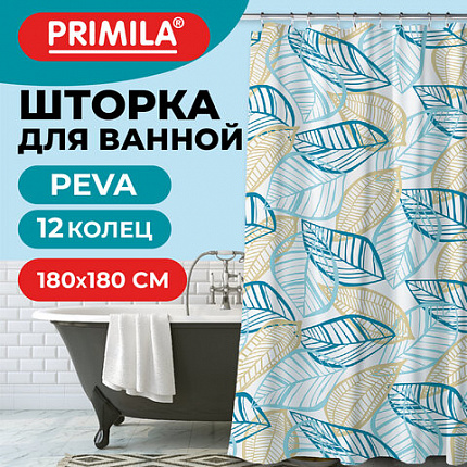 Шторка для ванной PEVA, 180х180 см, кольца в комплекте, дизайн ассорти, РАСТЕНИЯ, PRIMILA (ПРИМИЛА), 700076