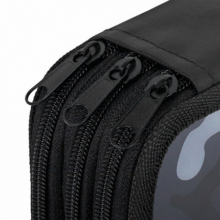 Пенал ПИФАГОР, 3 отделения, ламинированный картон, 19х11 см, "Black camo", 273489