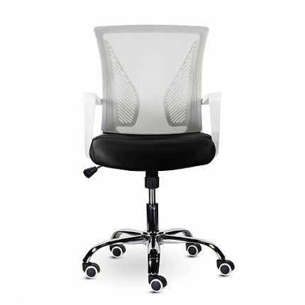 Кресло BRABIX "Wings MG-306", пластик белый, хром, сетка, серое/черное, 532010