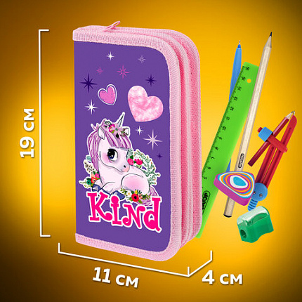 Пенал ПИФАГОР, 2 отделения, ламинированный картон, 19х11 см, "Happy Unicorn", 271533