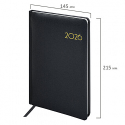 Еженедельник датированный 2026, А5, 145х215 мм, BRAUBERG "Select", балакрон, черный, 117182