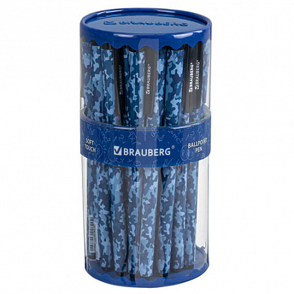 Ручка шариковая BRAUBERG SOFT TOUCH GRIP "MILITARY", СИНЯЯ, мягкое покрытие, узел 0,7 мм, 143713