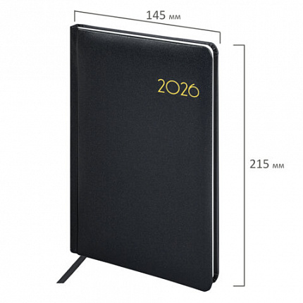 Еженедельник датированный 2026, А5, 145х215 мм, BRAUBERG "Select", балакрон, черный, 117182