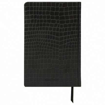 Ежедневник полудатированный А5 (138х213 мм) BRAUBERG "Alligator", под кожу, 192 л., черный, 124985
