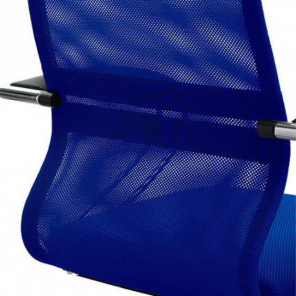 Кресло офисное МЕТТА "SU-B-8" хром, ткань-сетка, сиденье мягкое, синее