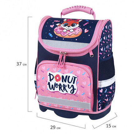 Ранец ЮНЛАНДИЯ WISE, 1 отделение, 3 кармана, устойчивое дно, "Donut worry", 37x29х15 см, 272073